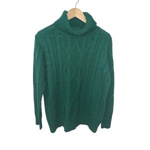 Impressions Womens Green Cable Knit Turtleneck Sweater XL